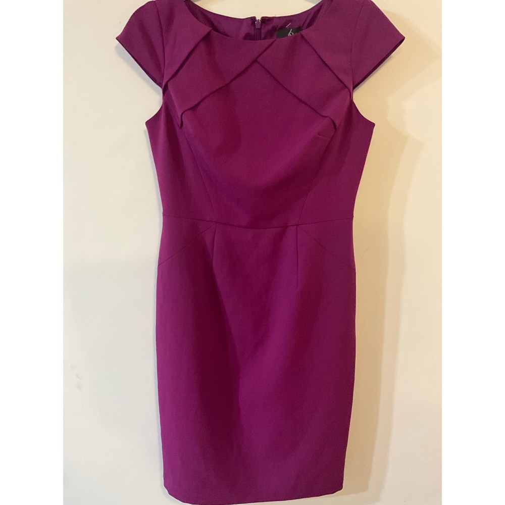Adrianna Papell Magenta Purple Pleated Neckline Cap Sleeve Sheath Dress Size 4